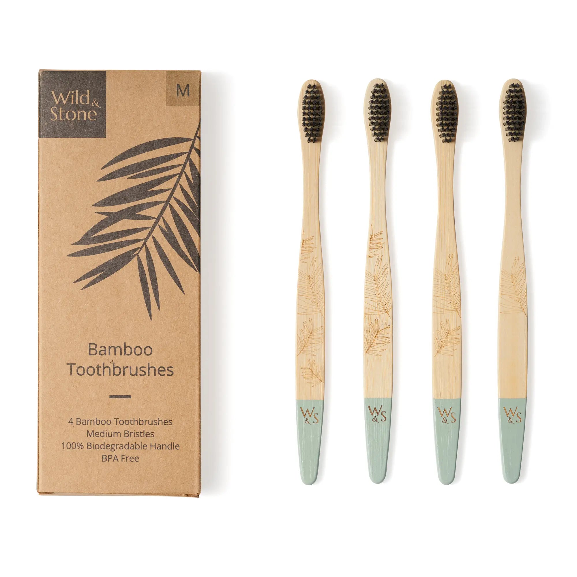 Wild & Stone Adult Bamboo Toothbrush (FSC 100%)- 4 Pack - Medium Bristles
