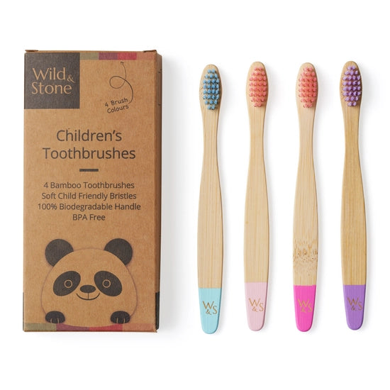 Wild & Stone Children's Bamboo Toothbrush (FSC 100%) - 4 Pack - Candy