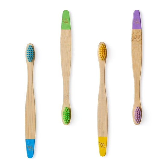 Wild & Stone Kid's Bamboo Toothbrush (FSC 100%) - 4 Pack - Multi-Colour