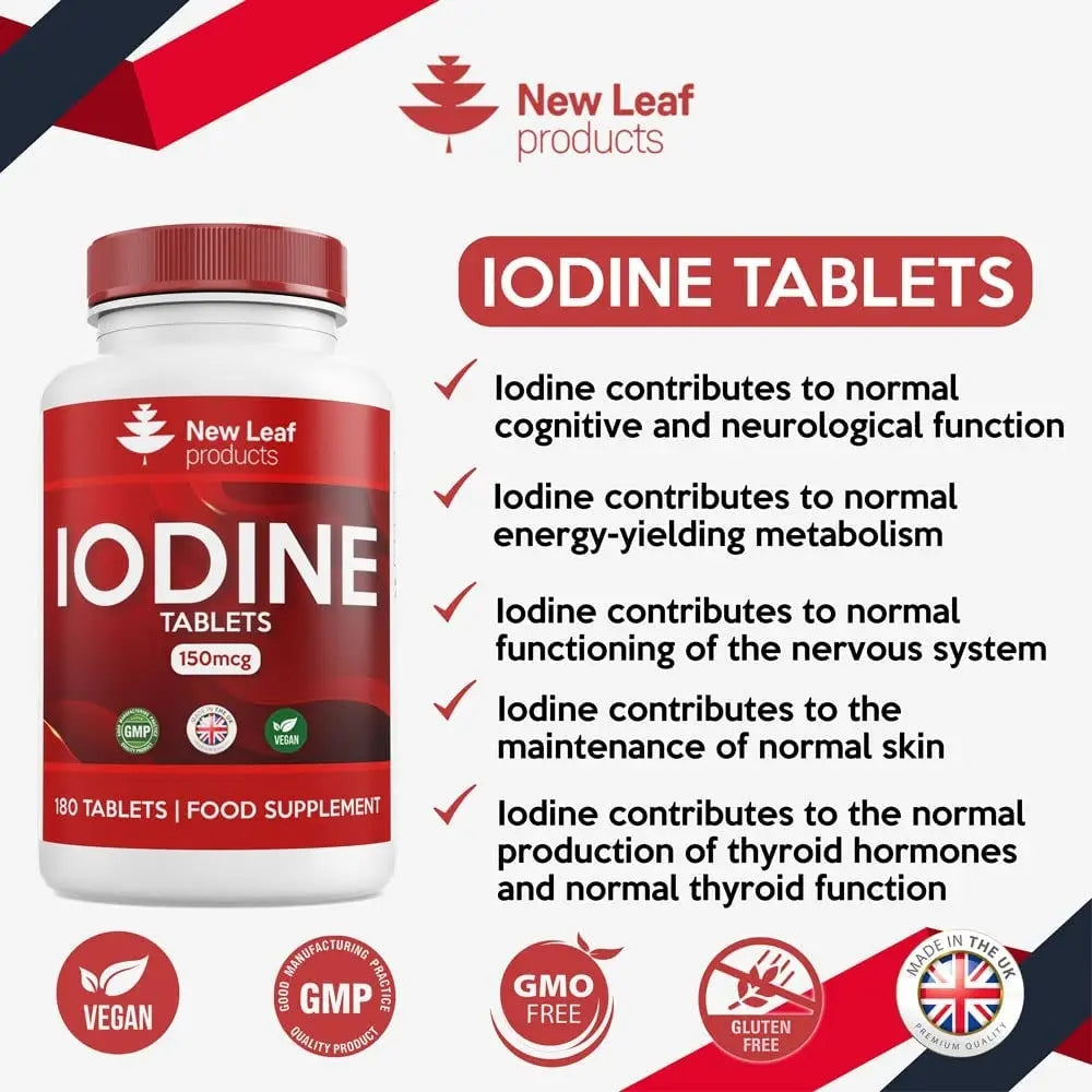 New Leaf Products Potassium Iodide (KI) Tablets 150mcg - 180 Pills (6 Months Supply)